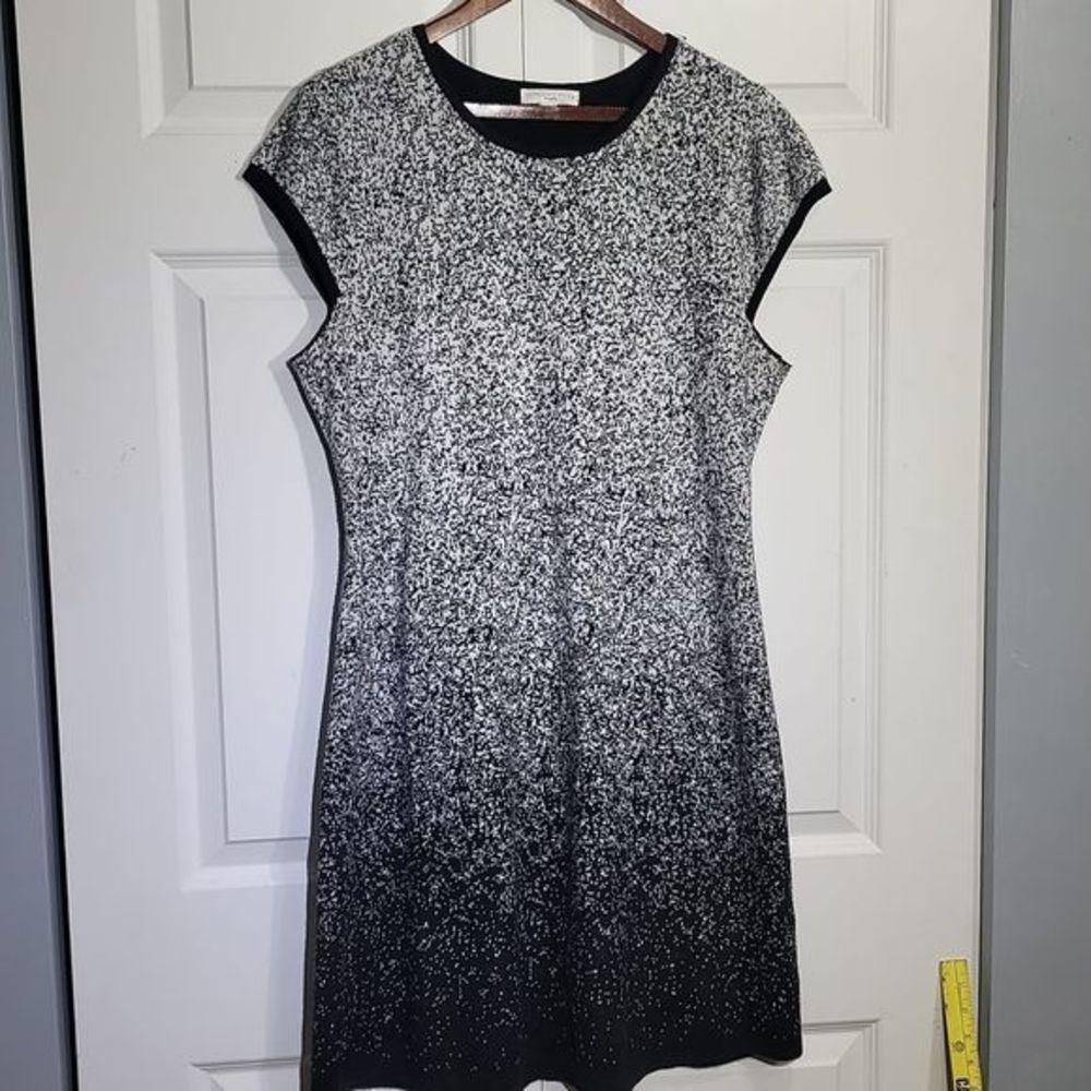 𝅺LONDON Times Stretch‎ Ombre Black & White Cap Sleeve Sweater Dress
